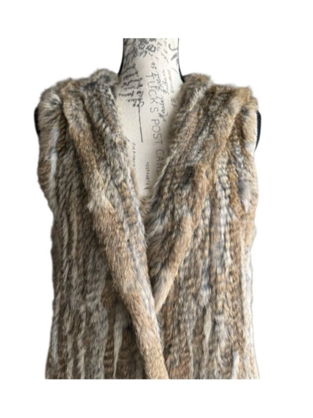 525 America Genuine Rabbit Fur Hooded Vest Women’s Long Sleeveless Coat Boho M - Picture 5 of 11